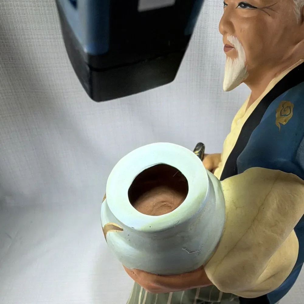 Vintage Sato Hakata Clay Doll Old Man Potter Artist Painting Vase Figurine 11”